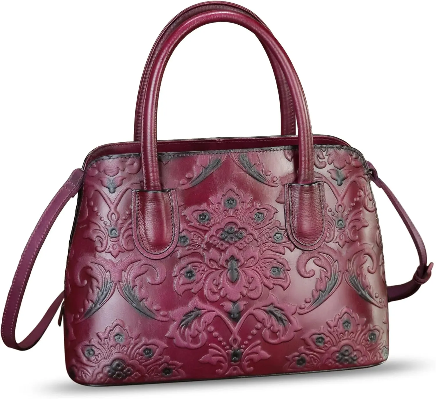 Genuine Leather Handbag for Women Top Handle Satchel Handmade Retro Embossed Leather Vintage Crossbody Purse