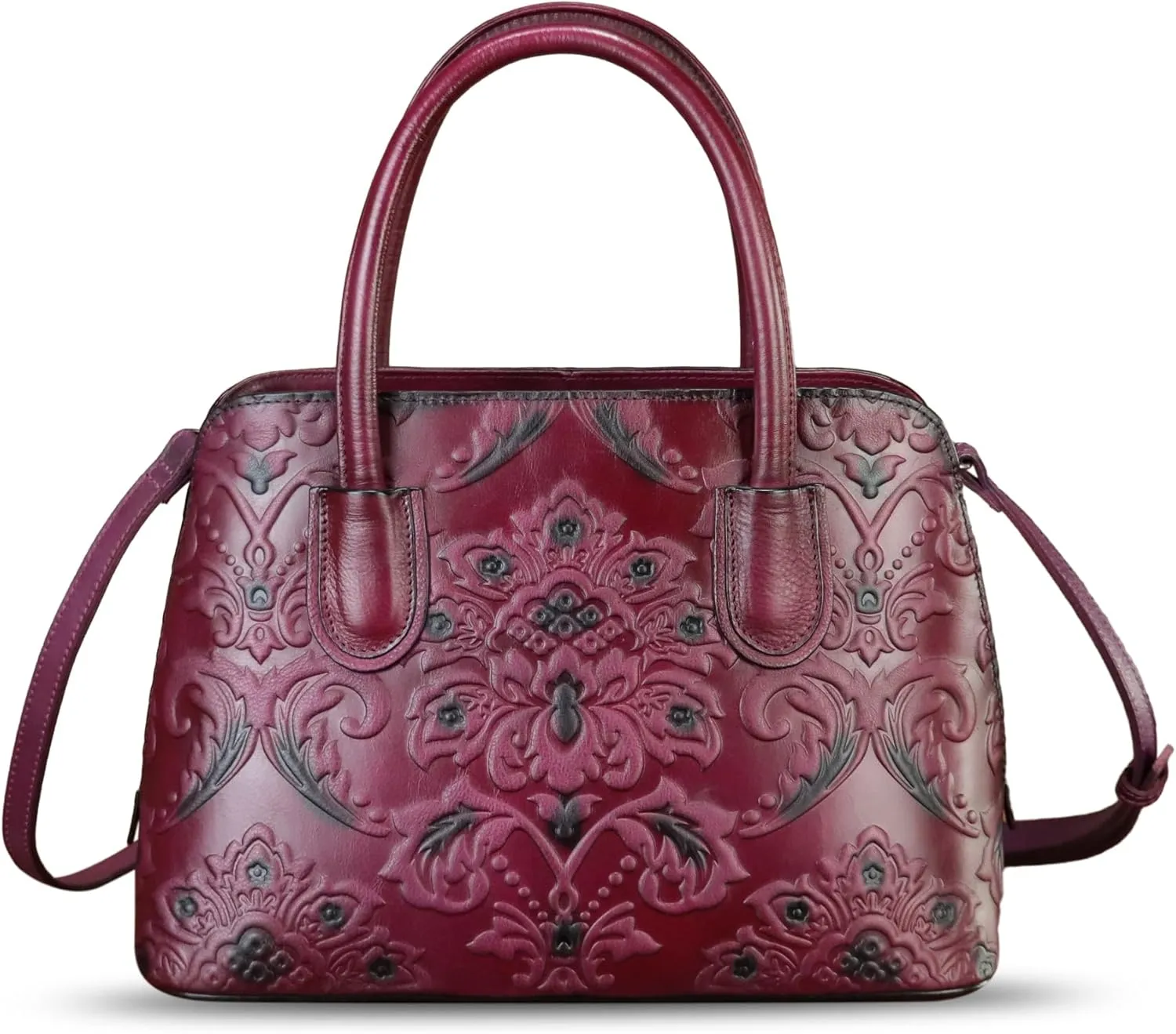 Genuine Leather Handbag for Women Top Handle Satchel Handmade Retro Embossed Leather Vintage Crossbody Purse