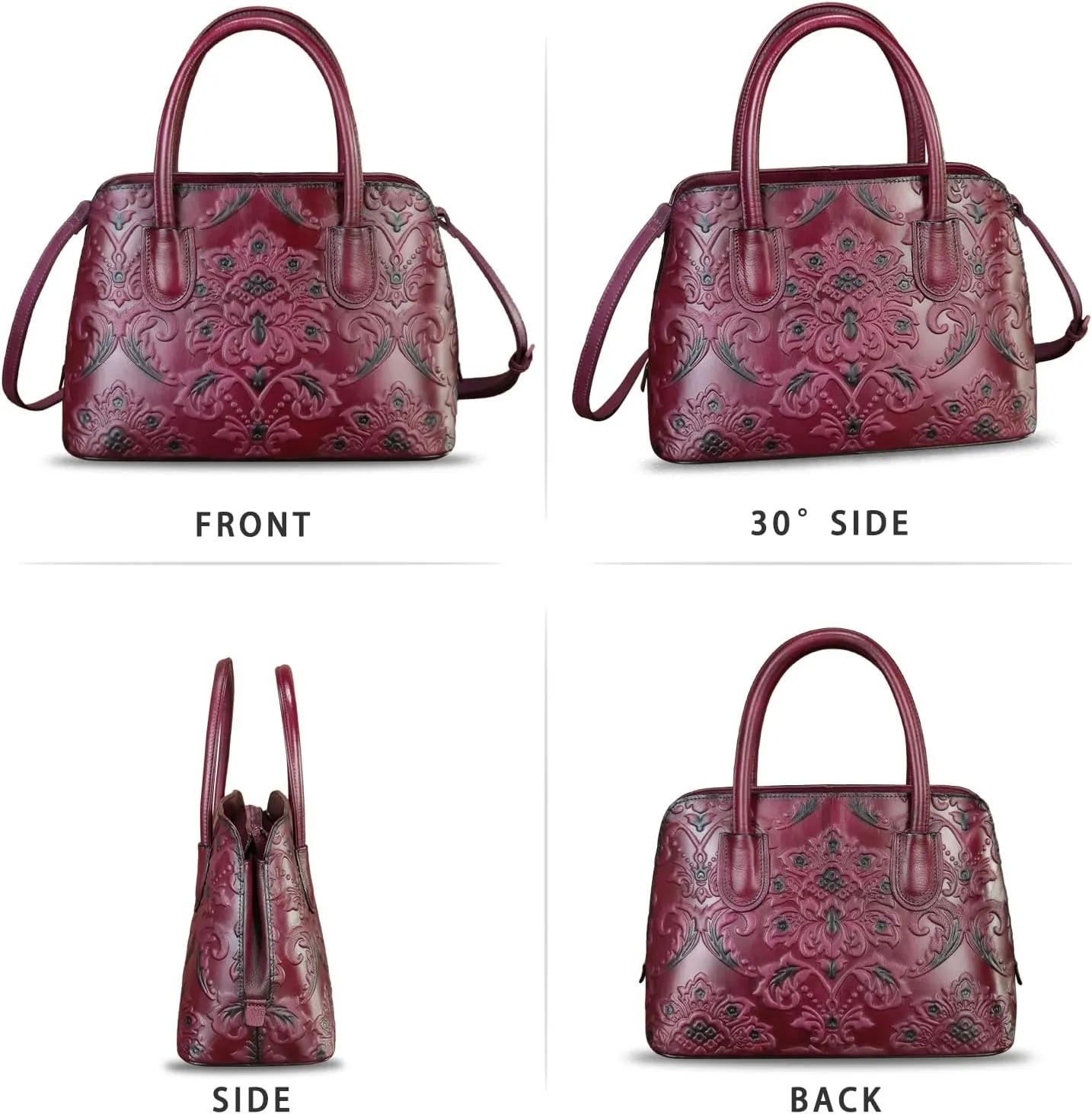 Genuine Leather Handbag for Women Top Handle Satchel Handmade Retro Embossed Leather Vintage Crossbody Purse
