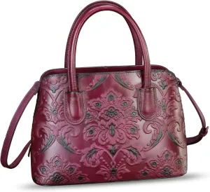 Genuine Leather Handbag for Women Top Handle Satchel Handmade Retro Embossed Leather Vintage Crossbody Purse