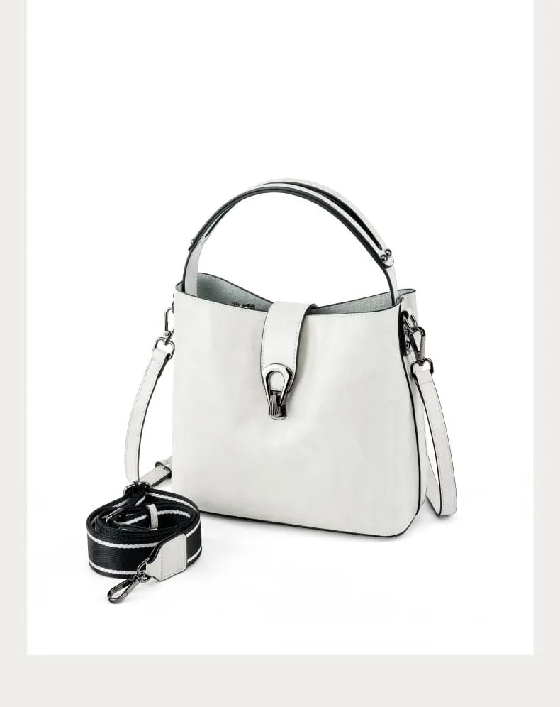 Genuine Leather Handbags for Women Vintage Fashionable and Versatile Shoulder Tote Crossbody Bucket Bags with zipper