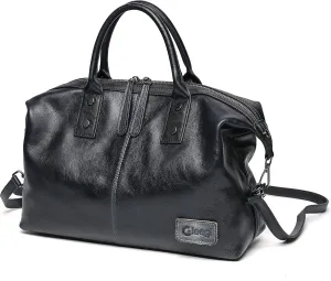 Genuine Leather Purses and Handbags for Women Shoulder Bag Top Handle Satchel Large Capacity Tote Bag Hobo Retro Leather Handbag for Women,Black