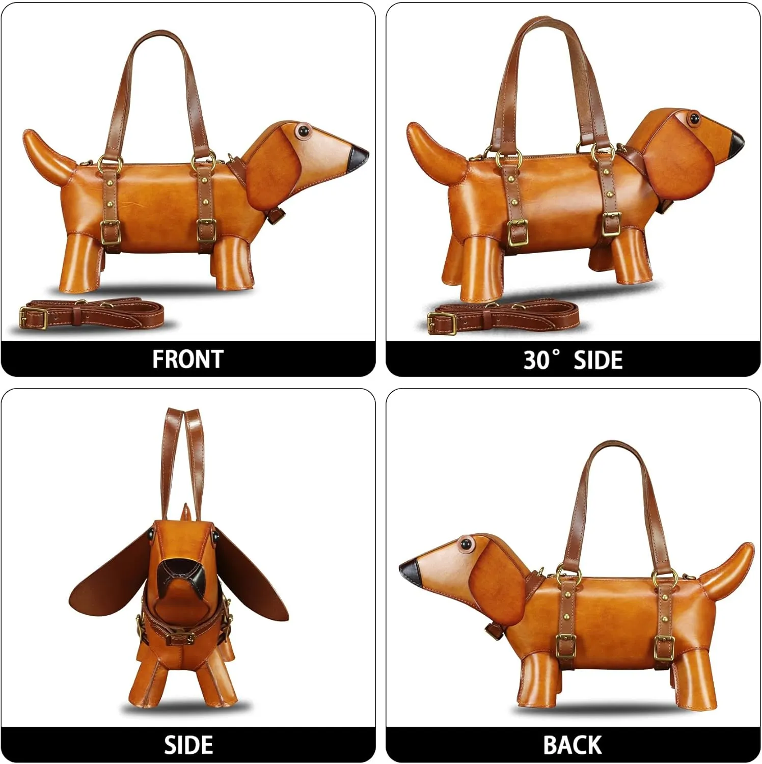 Genuine Leather Purses and Handbags for Women Unique Handmade Cute Dog Shape Fashion Crossbody Shoulder Bag Vintage Satchel