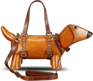 Genuine Leather Purses and Handbags for Women Unique Handmade Cute Dog Shape Fashion Crossbody Shoulder Bag Vintage Satchel