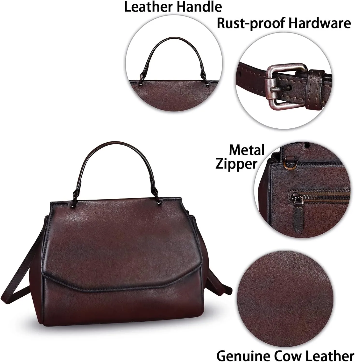 Genuine Leather Satchel for Women Crossbody Bags Handmade Vintage Top Handle Handbags Purse