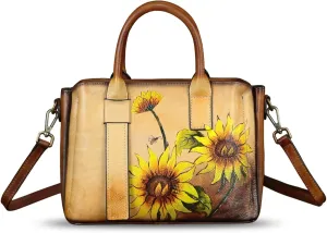 Genuine Leather Satchel for Women Hand Painted Leather Handbag Top Handle Bags Handmade Purse Crossbody Bag