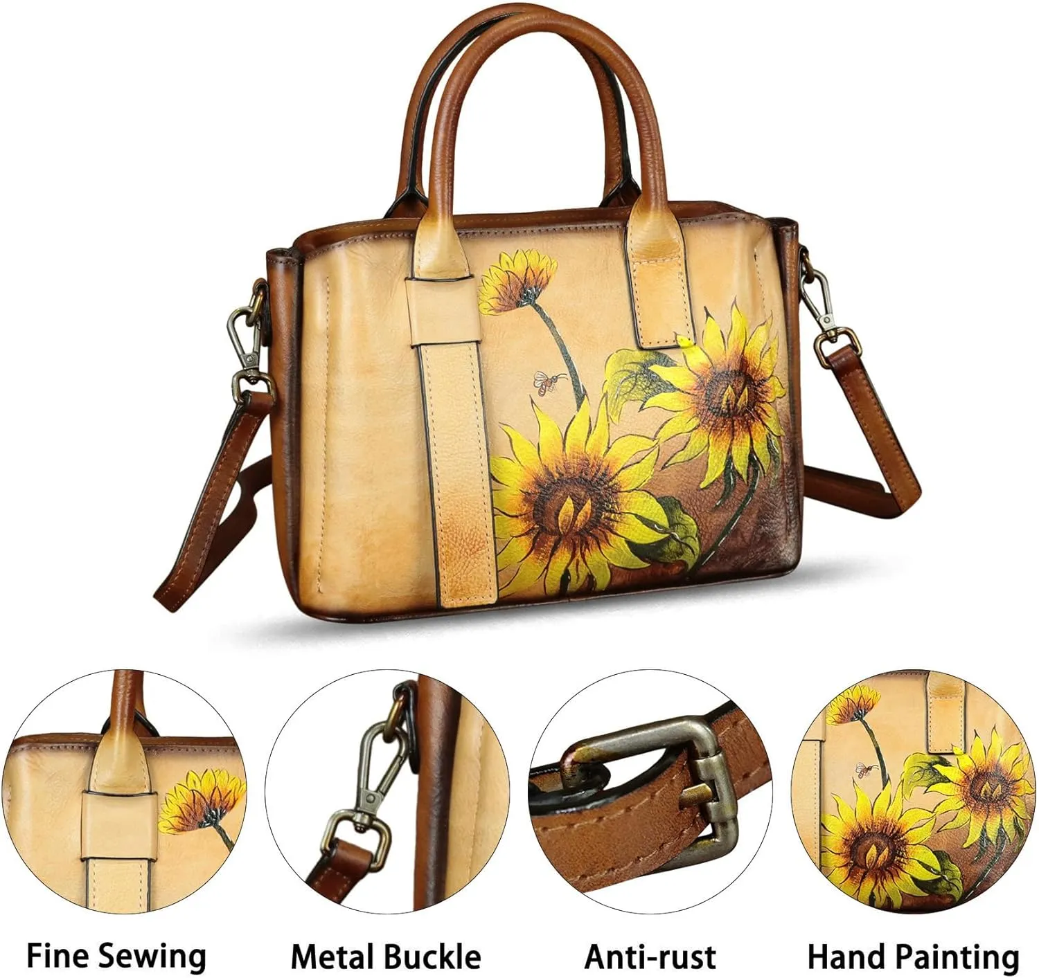 Genuine Leather Satchel for Women Hand Painted Leather Handbag Top Handle Bags Handmade Purse Crossbody Bag
