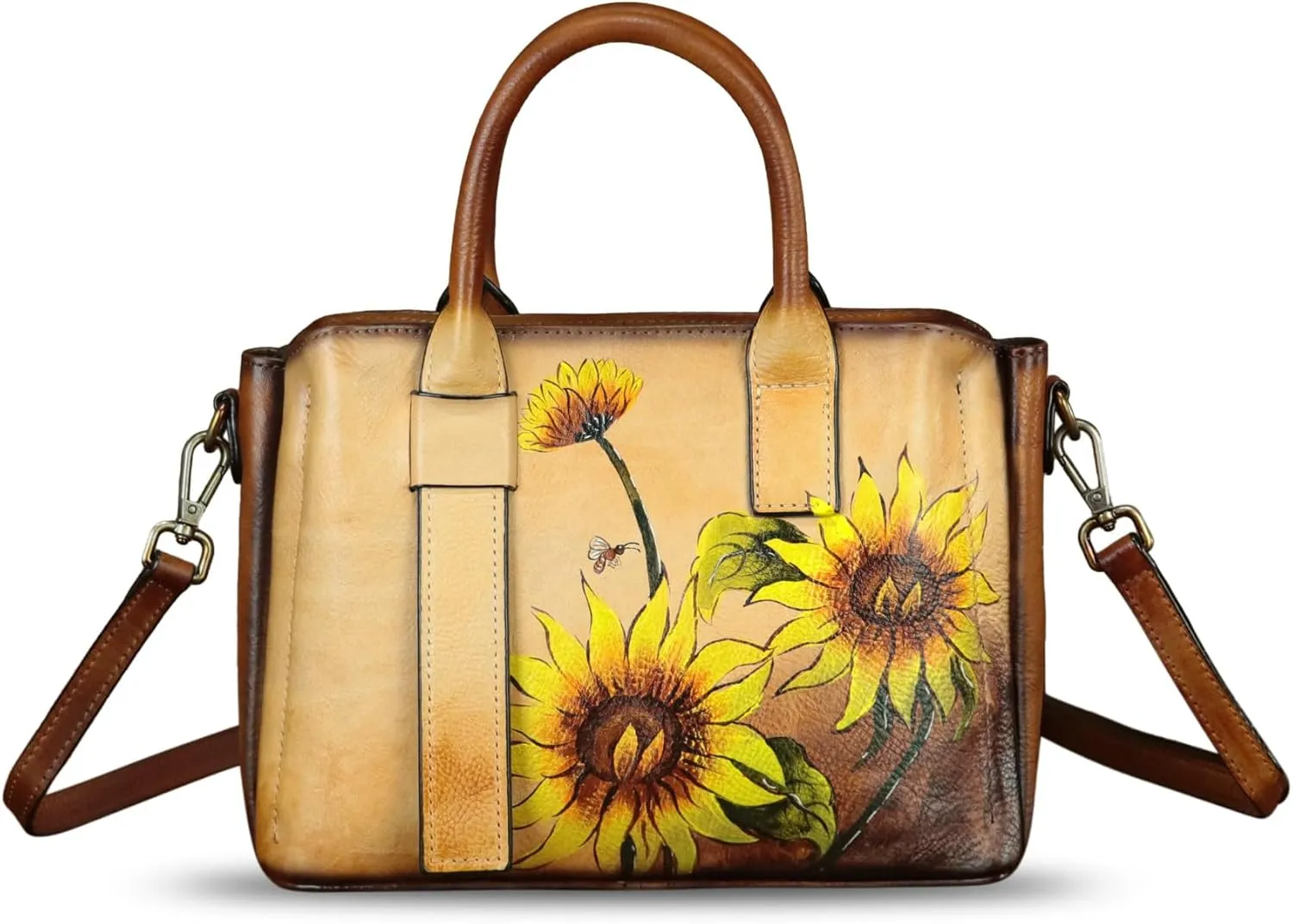 Genuine Leather Satchel for Women Hand Painted Leather Handbag Top Handle Bags Handmade Purse Crossbody Bag