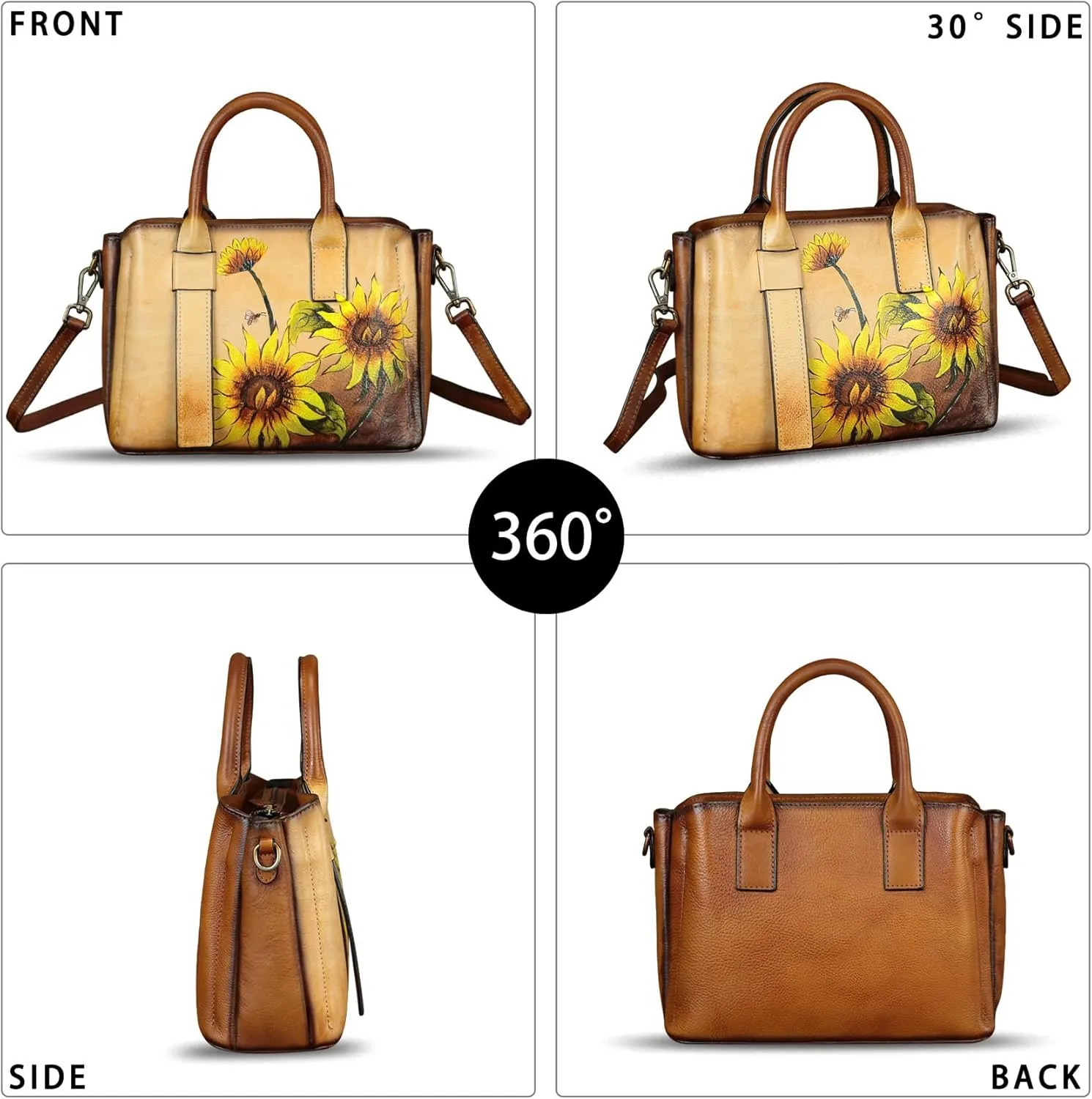Genuine Leather Satchel for Women Hand Painted Leather Handbag Top Handle Bags Handmade Purse Crossbody Bag