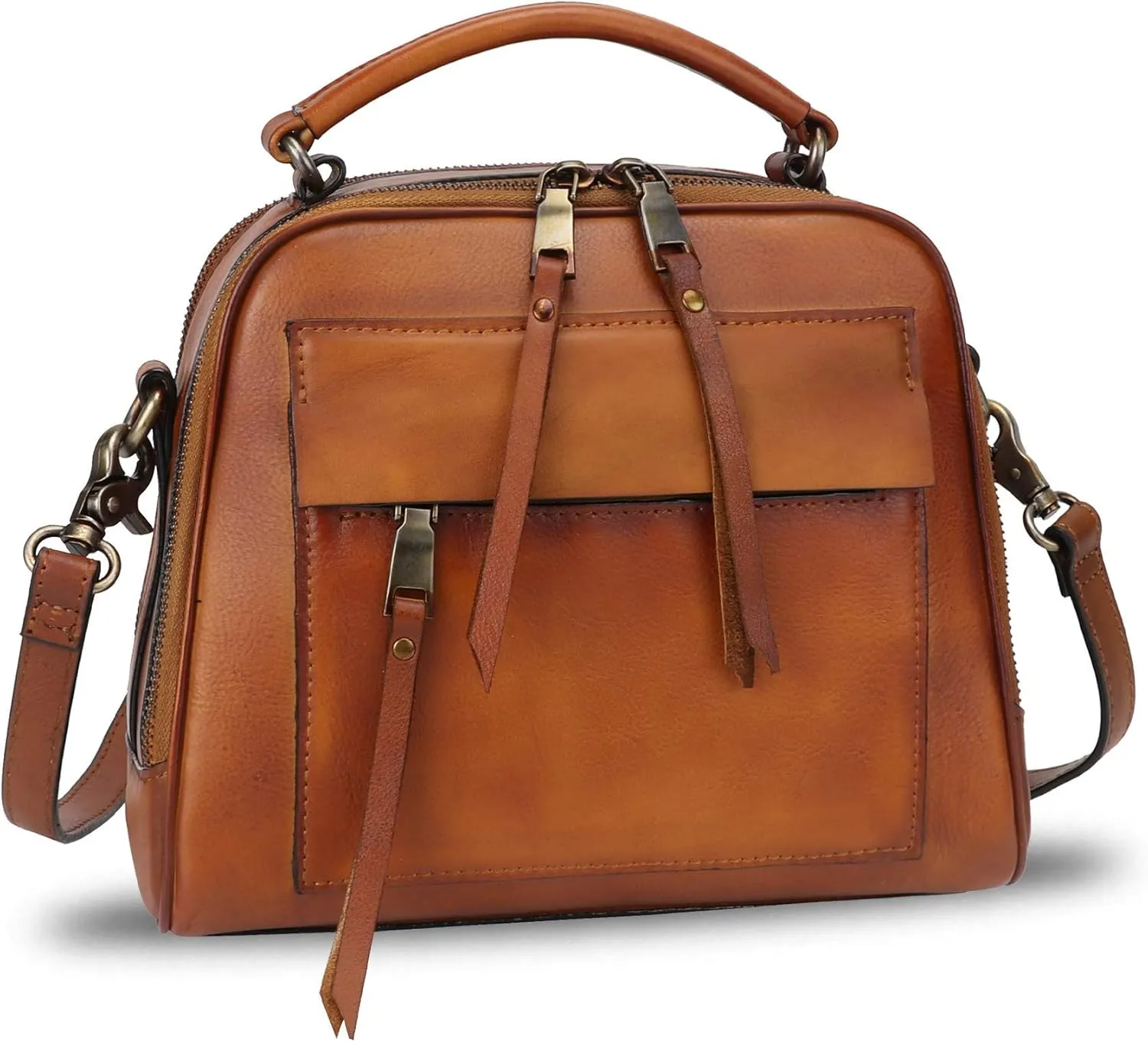 Genuine Leather Satchel Purse for Women Retro Cowhide Handmade Top Handle Handbag Designer Crossbody Bags
