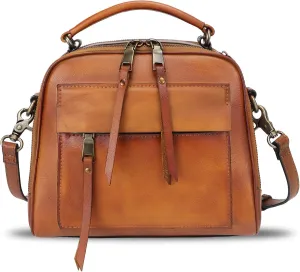 Genuine Leather Satchel Purse for Women Retro Cowhide Handmade Top Handle Handbag Designer Crossbody Bags