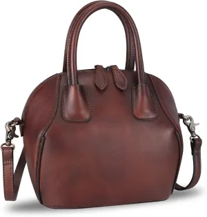 Genuine Leather Top Handle Satchel Purse for Women Vintage Handmade Handbag Retro Designer Crossbody Bags (Coffee)