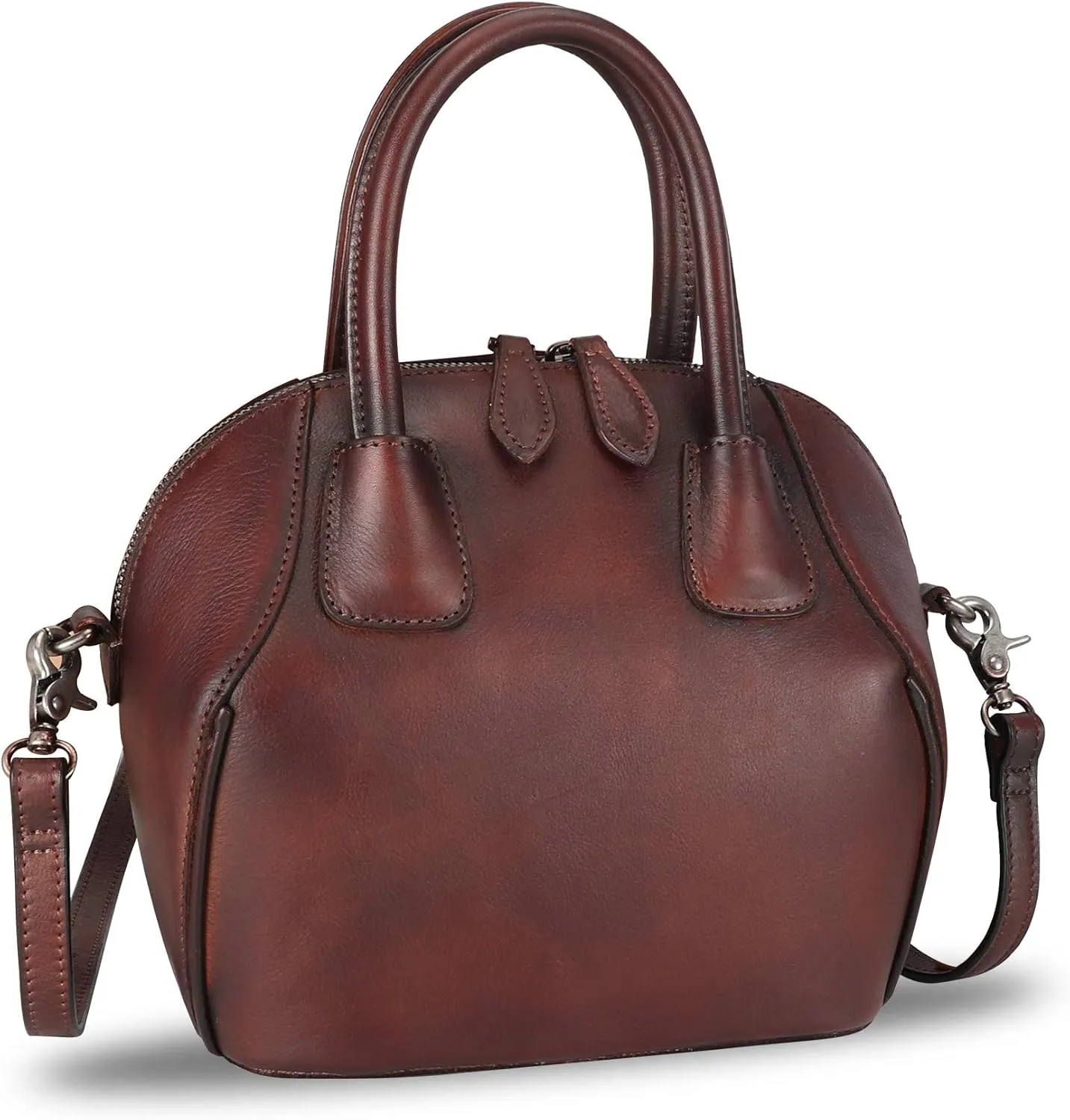 Genuine Leather Top Handle Satchel Purse for Women Vintage Handmade Handbag Retro Designer Crossbody Bags (Coffee)