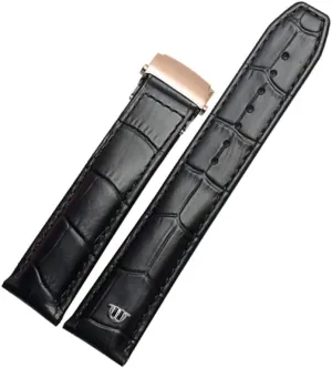 Genuine Leather Watchband for Maurice Lacroix Watch Strap 20mm 22mm Folding Buckle Leisure Business Cow Leather Bracelet (Color : Black Rose Buckle, Size : 22mm)