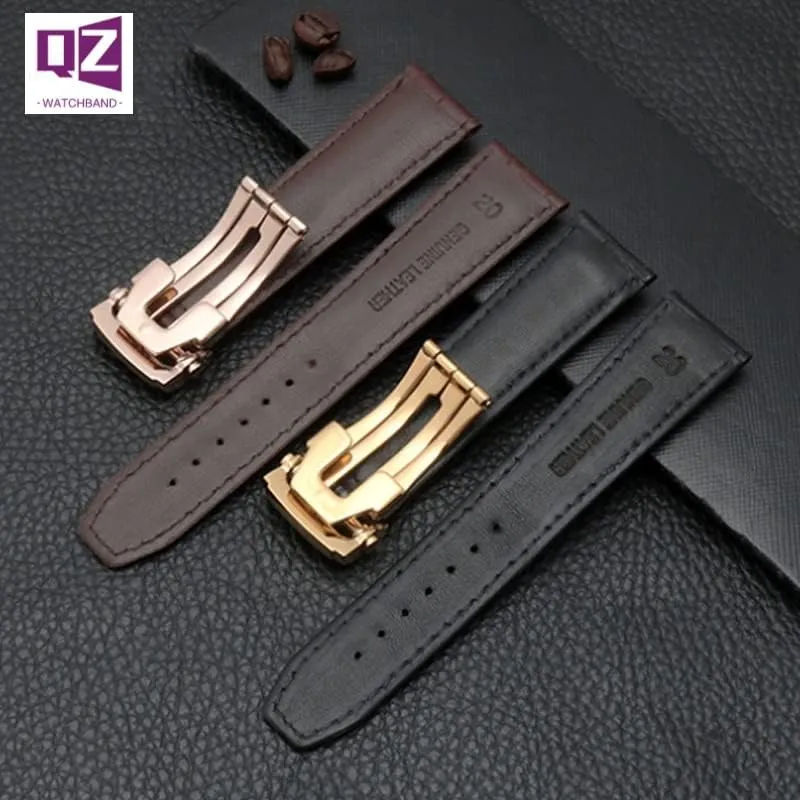Genuine Leather Watchband for Maurice Lacroix Watch Strap 20mm 22mm Folding Buckle Leisure Business Cow Leather Bracelet (Color : Black Rose Buckle, Size : 22mm)