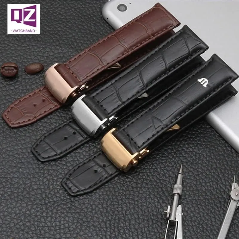 Genuine Leather Watchband for Maurice Lacroix Watch Strap 20mm 22mm Folding Buckle Leisure Business Cow Leather Bracelet (Color : Black Rose Buckle, Size : 22mm)