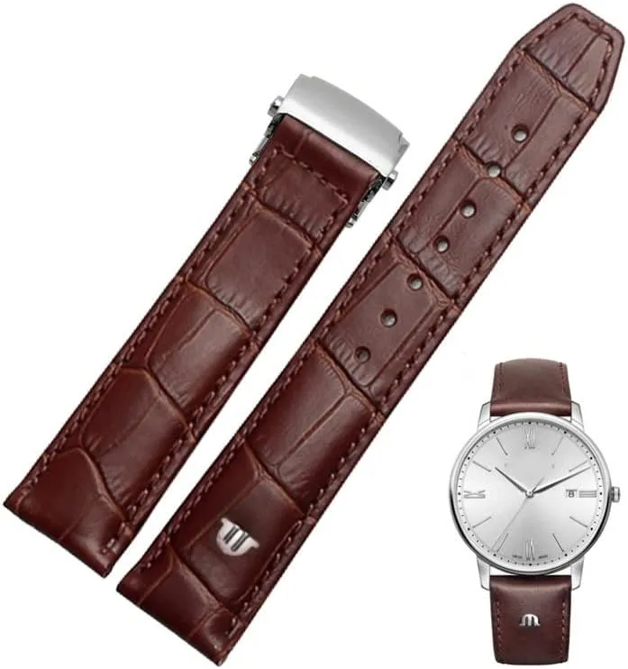 Genuine Leather Watchband for Maurice Lacroix Watch Strap 20mm 22mm Folding Buckle Leisure Business Cow Leather Bracelet (Color : Black Rose Buckle, Size : 22mm)