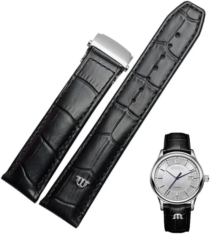 Genuine Leather Watchband for Maurice Lacroix Watch Strap 20mm 22mm Folding Buckle Leisure Business Cow Leather Bracelet (Color : Black Rose Buckle, Size : 22mm)