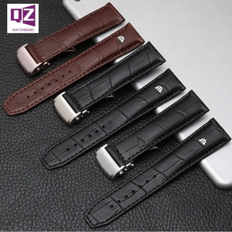 Genuine Leather Watchband for Maurice Lacroix Watch Strap 20mm 22mm Folding Buckle Leisure Business Cow Leather Bracelet (Color : Black Rose Buckle, Size : 22mm)