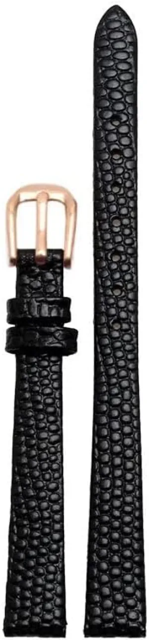 Genuine Leather Watchband Womens Bracelet 6mm 8mm 10mm 12mm Lizards Leather Watch Strap Small wristwatches Belt Pin Buckle (Color : Black Rose Buckle, Size : 14mm)
