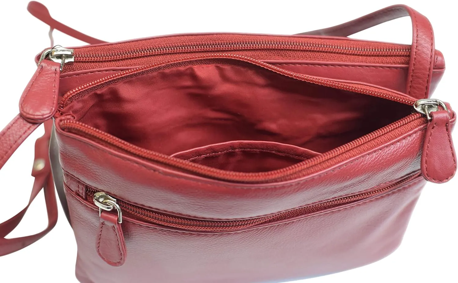 Genuine Leather Womens Purse Double Zipper Top Pockets Crossbody Shoulder Bag for Ladies