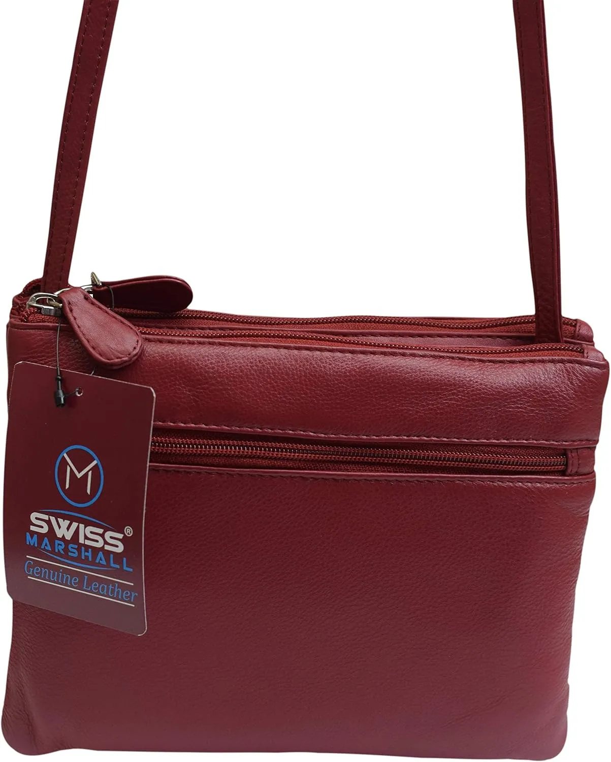 Genuine Leather Womens Purse Double Zipper Top Pockets Crossbody Shoulder Bag for Ladies