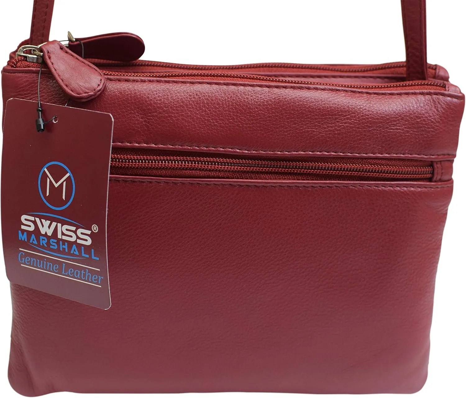 Genuine Leather Womens Purse Double Zipper Top Pockets Crossbody Shoulder Bag for Ladies