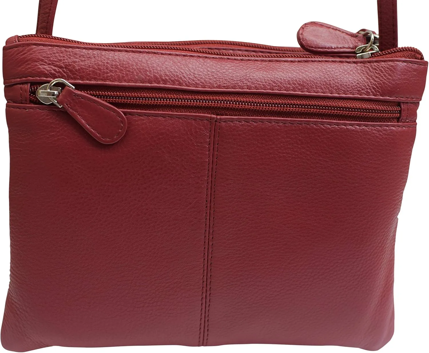 Genuine Leather Womens Purse Double Zipper Top Pockets Crossbody Shoulder Bag for Ladies