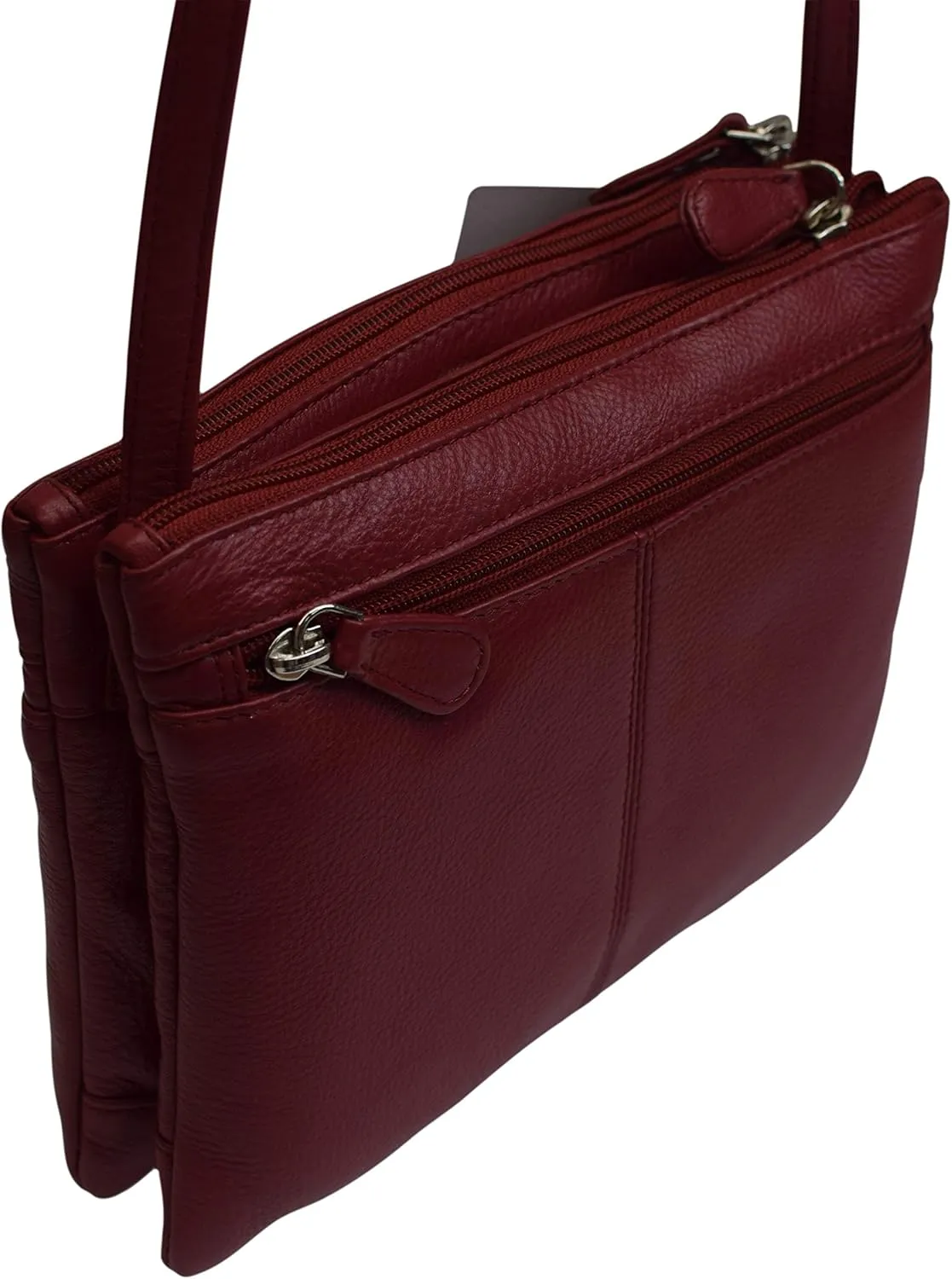 Genuine Leather Womens Purse Double Zipper Top Pockets Crossbody Shoulder Bag for Ladies