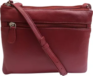 Genuine Leather Womens Purse Double Zipper Top Pockets Crossbody Shoulder Bag for Ladies