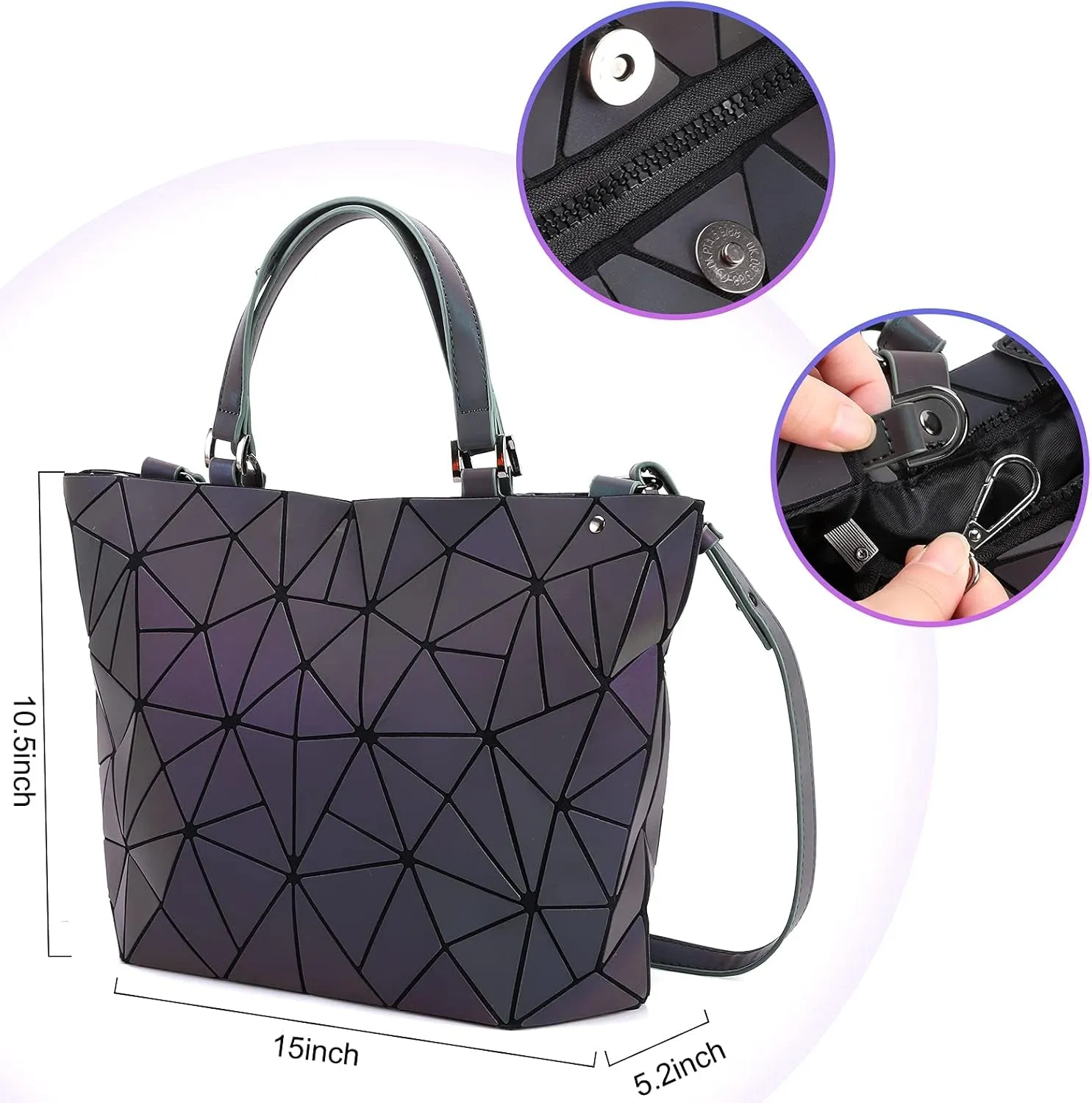 Geometric and Holographic Crossbody and Women Girls Tote for Tailored options Handbag Responsive Luminous
