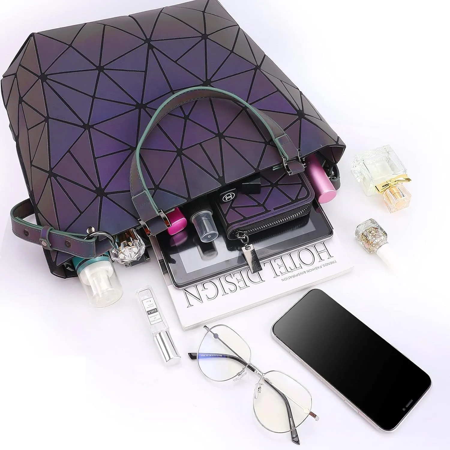 Geometric and Holographic Crossbody and Women Girls Tote for Tailored options Handbag Responsive Luminous