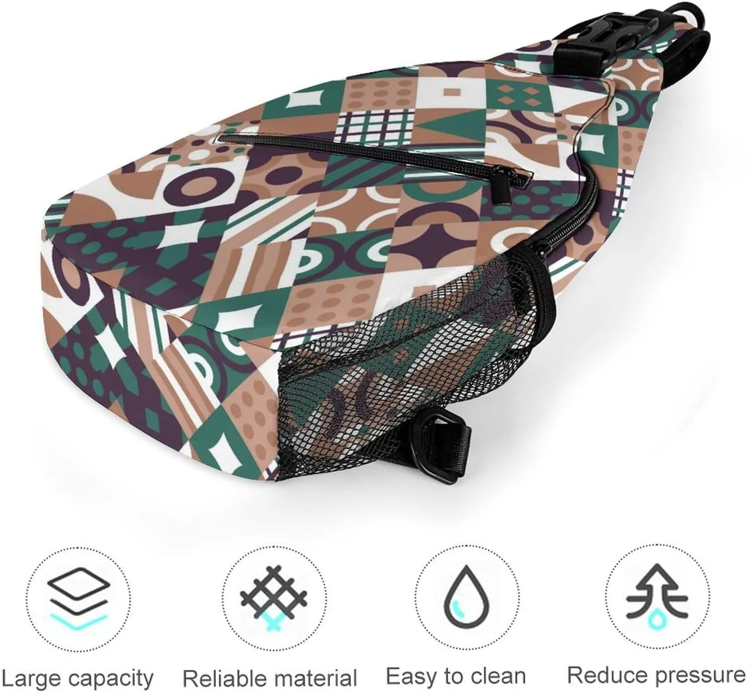 Geometric Mosaic Pattern Sling Backpack, Crossbody Shoulder Bag, Chest Bags for Outdoor Travel Fitness