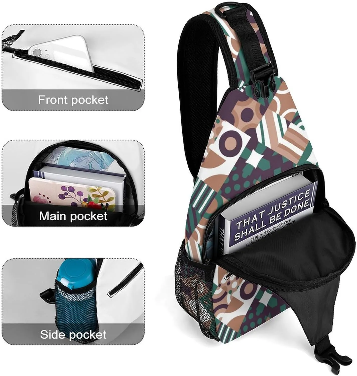Geometric Mosaic Pattern Sling Backpack, Crossbody Shoulder Bag, Chest Bags for Outdoor Travel Fitness