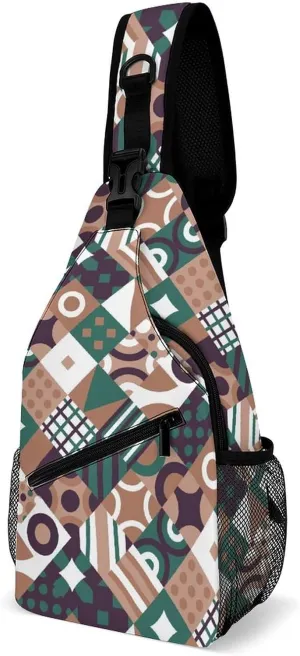 Geometric Mosaic Pattern Sling Backpack, Crossbody Shoulder Bag, Chest Bags for Outdoor Travel Fitness