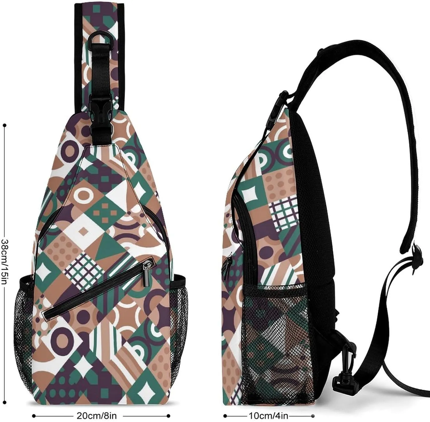 Geometric Mosaic Pattern Sling Backpack, Crossbody Shoulder Bag, Chest Bags for Outdoor Travel Fitness
