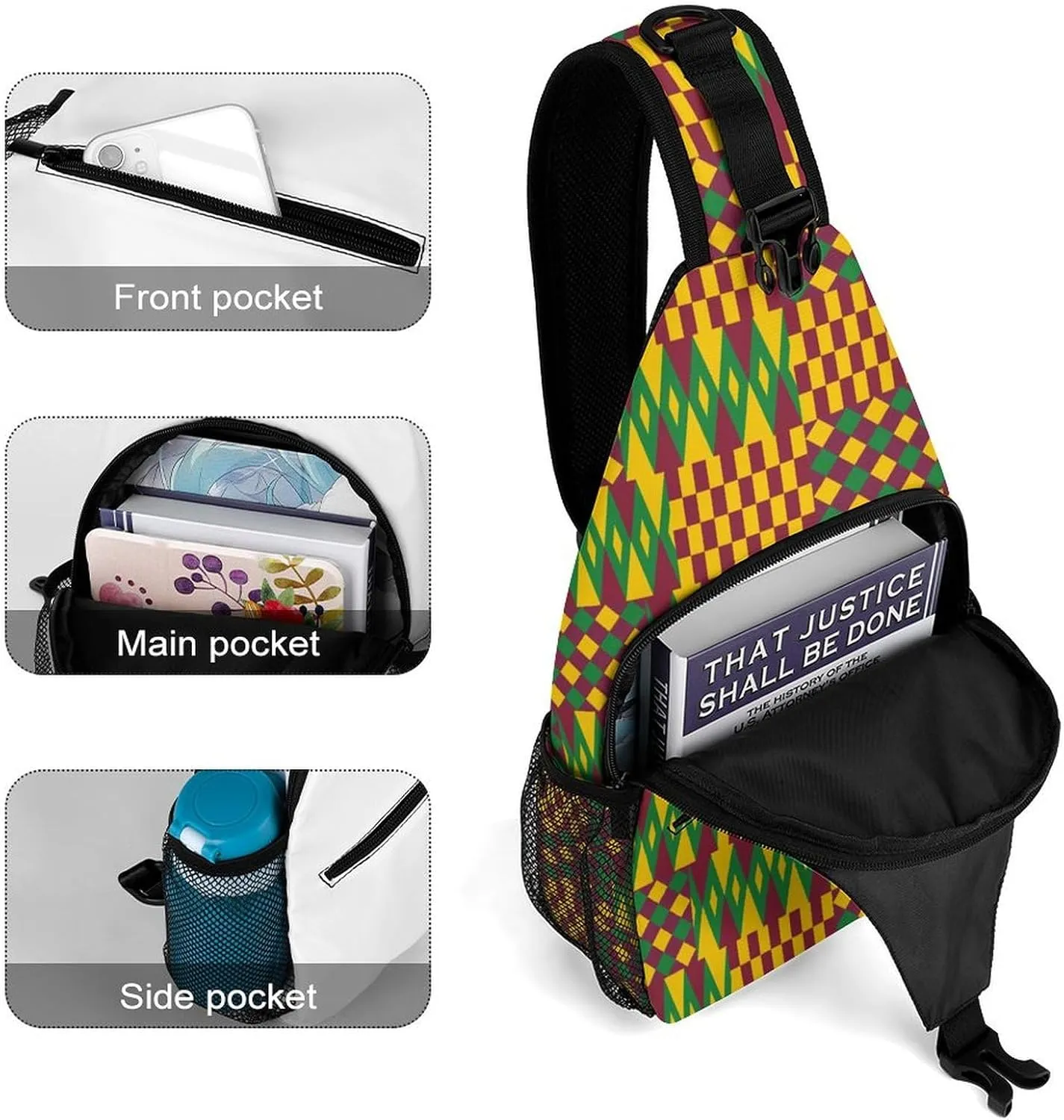 Geometric Patterns Sling Backpack, Crossbody Shoulder Bag, Chest Bags for Outdoor Travel Fitness, 38x20cm, Style-3