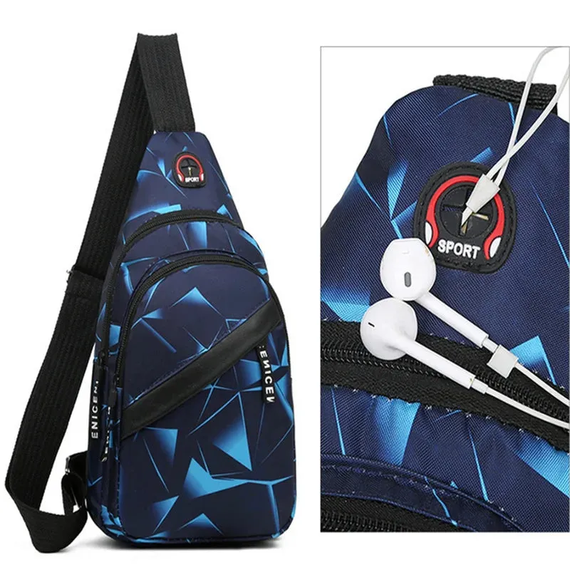 Geometric Print Oxford Crossbody Bag