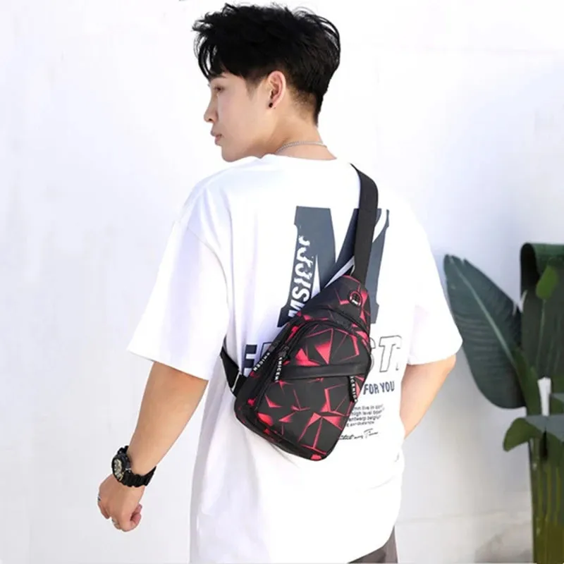 Geometric Print Oxford Crossbody Bag