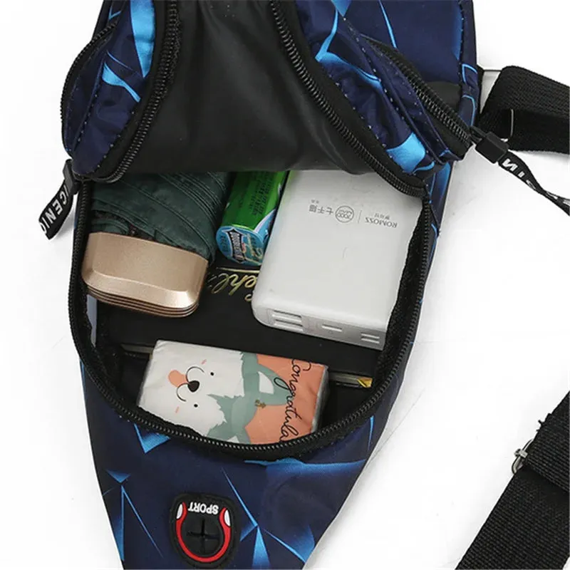 Geometric Print Oxford Crossbody Bag