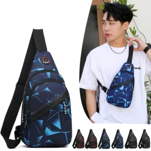 Geometric Print Oxford Crossbody Bag