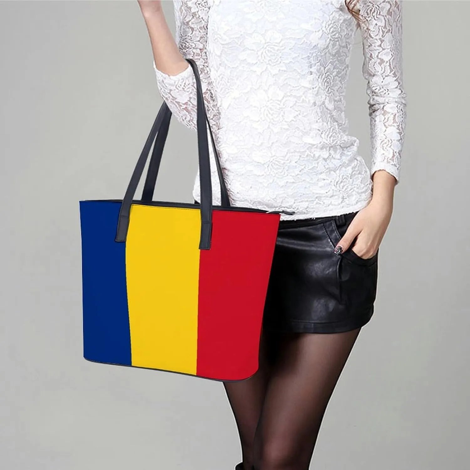 Georgia Flag Large Tote Bag for Women Stylish Leather Handbag with Zipper Closure