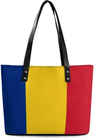 Georgia Flag Large Tote Bag for Women Stylish Leather Handbag with Zipper Closure
