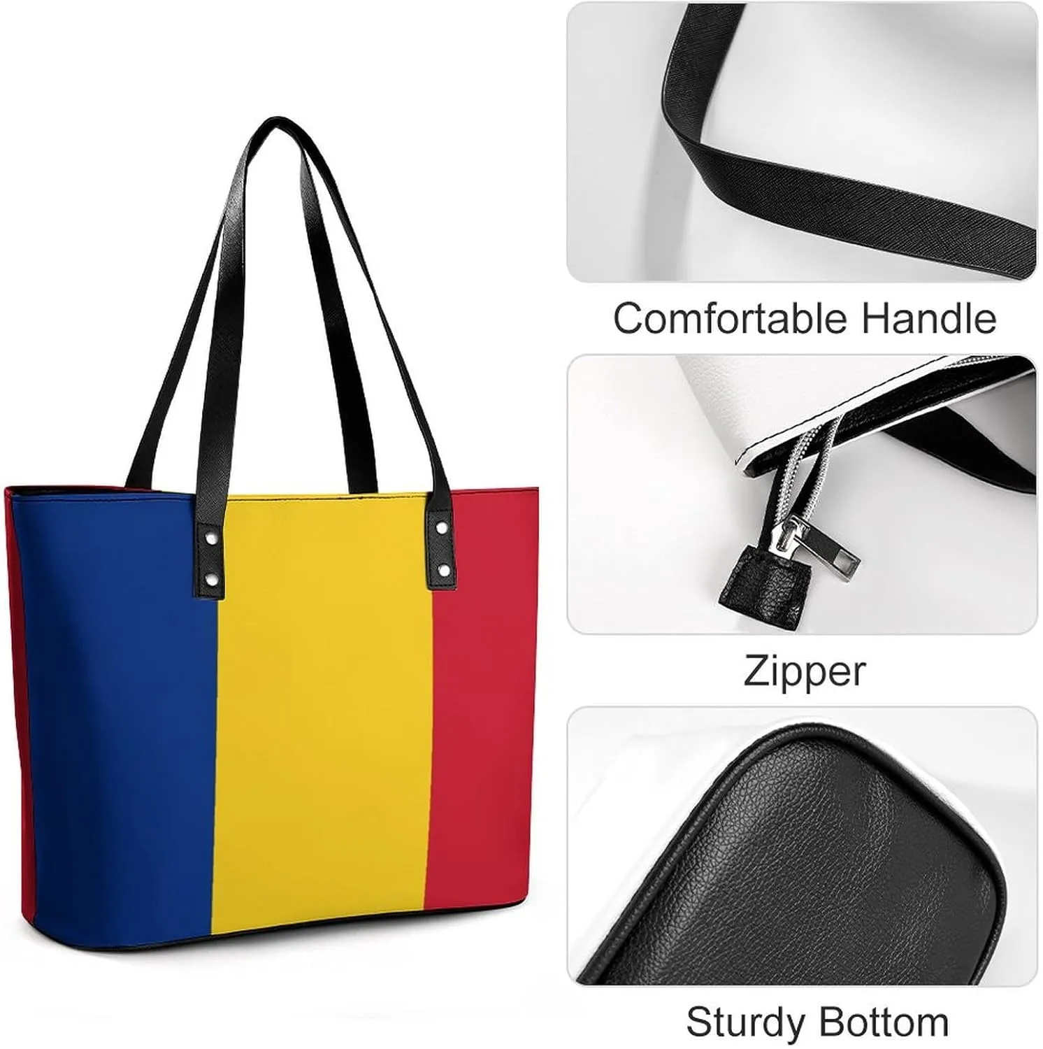 Georgia Flag Large Tote Bag for Women Stylish Leather Handbag with Zipper Closure