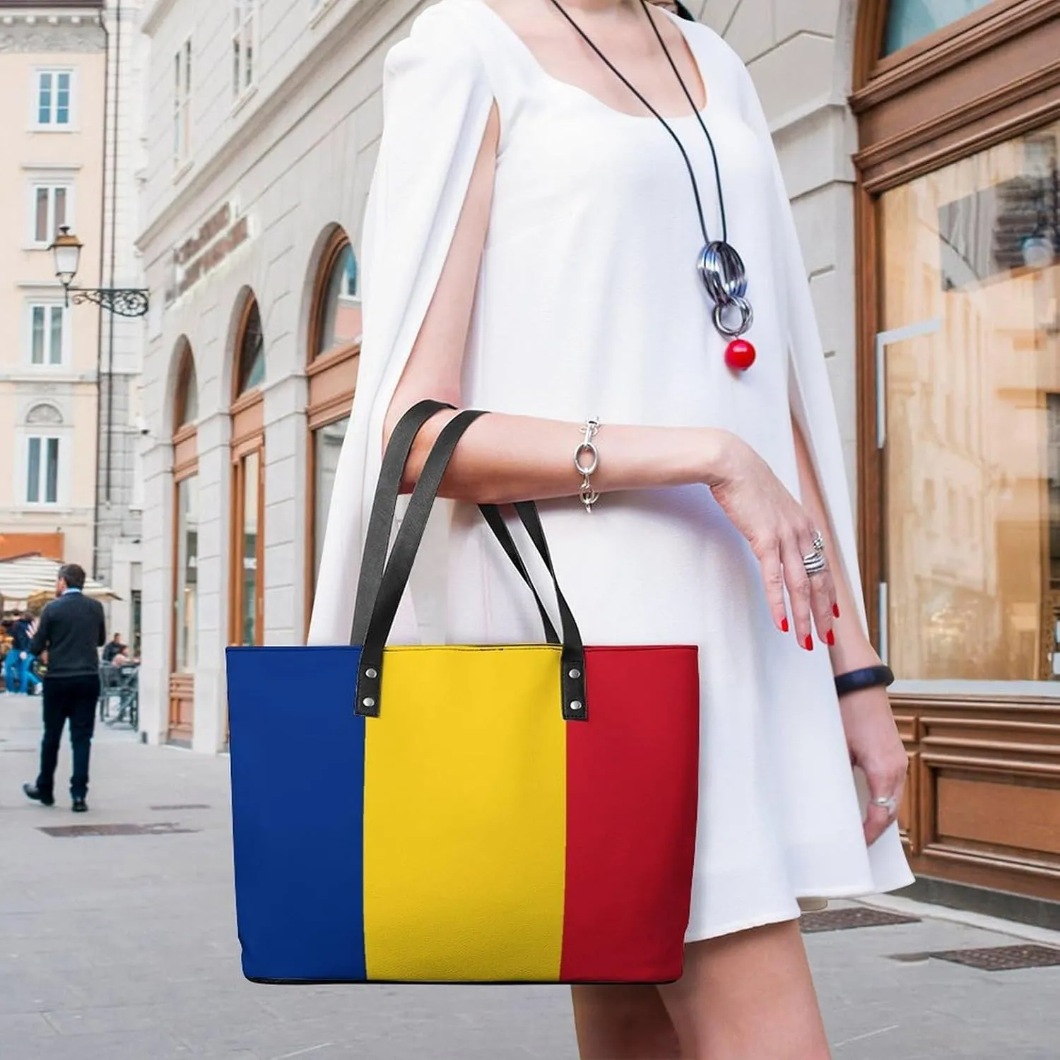 Georgia Flag Large Tote Bag for Women Stylish Leather Handbag with Zipper Closure