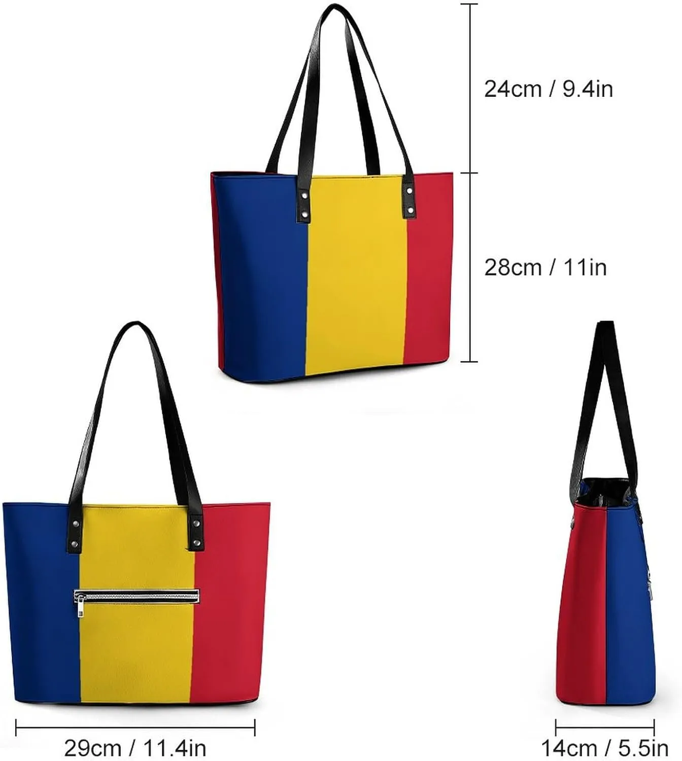 Georgia Flag Large Tote Bag for Women Stylish Leather Handbag with Zipper Closure