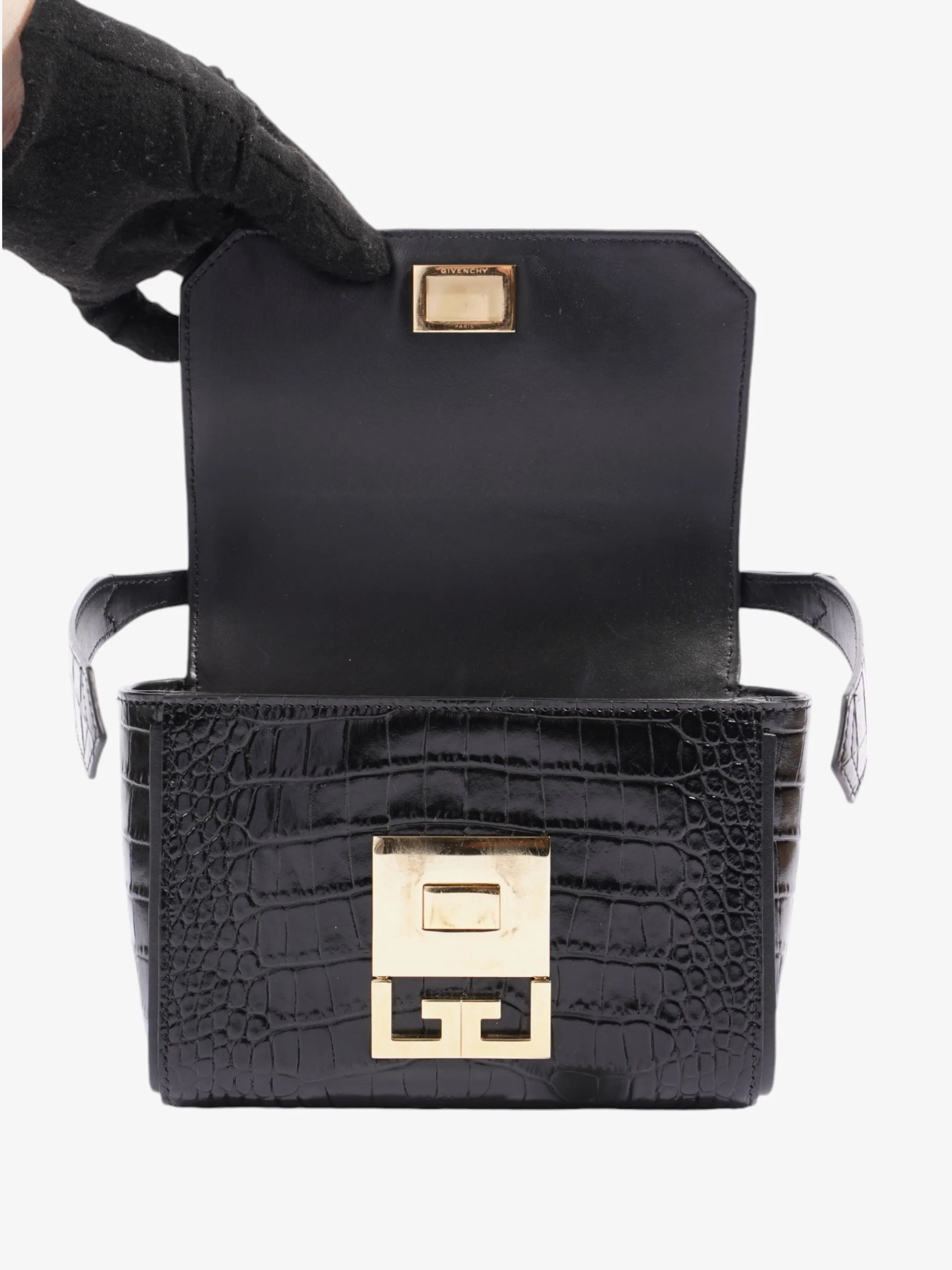 Givenchy Eden Top Handle Black Embossed Leather Mini