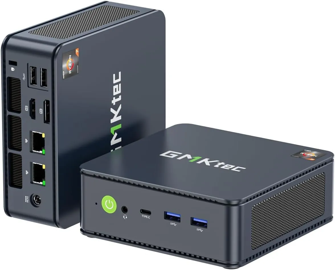 GMKtec Mini PC AMD Ryzen 7 5825U (Turbo 4.5GHz) Dual NIC 2.5G Gaming Desktop Computers 16GB DDR4 512GB SSD Dual LAN 2.5G/ WiFi 6E, USB3.2, USB-C, BT 5.2, DP, HDMI, Dual Fan