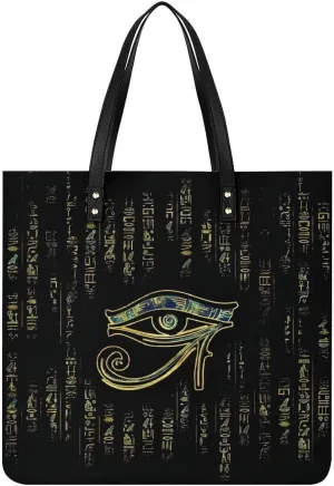 Golden Egyptian Eyes Egypt Hieroglyphs Women Tote Bags Top Handle Satchel Handbags PU Faux Leather Tassel Shoulder Purse