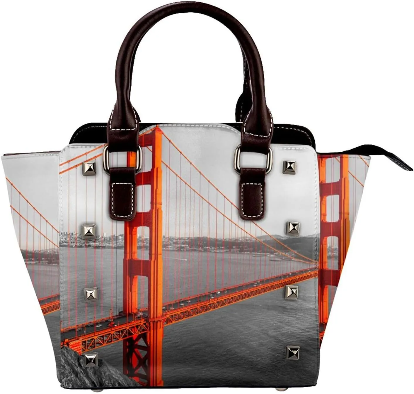 Golden Gate Bridge Women Leather Crossbody Handbag Mini Shoulder Bag Lightweight Top-Handle Tote Bags